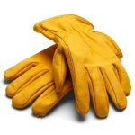 Yellow Construction Work Gloves Isolated on White Background.